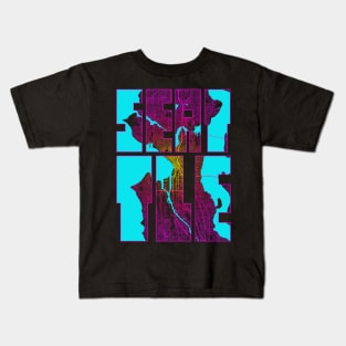 Seattle, USA City Map Typography - Neon Kids T-Shirt